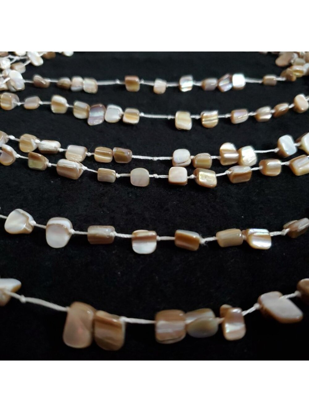 Layered Beaded Necklace Mother Of Pearl White Beige 22"